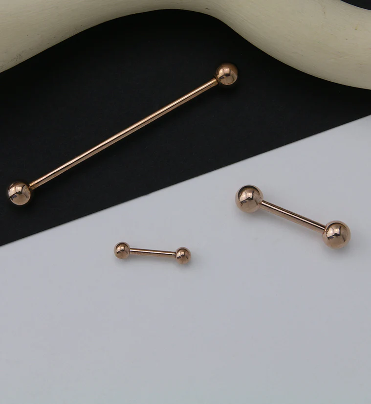 Rose Gold PVD Double Ball Titanium Barbell - Mrs Treak