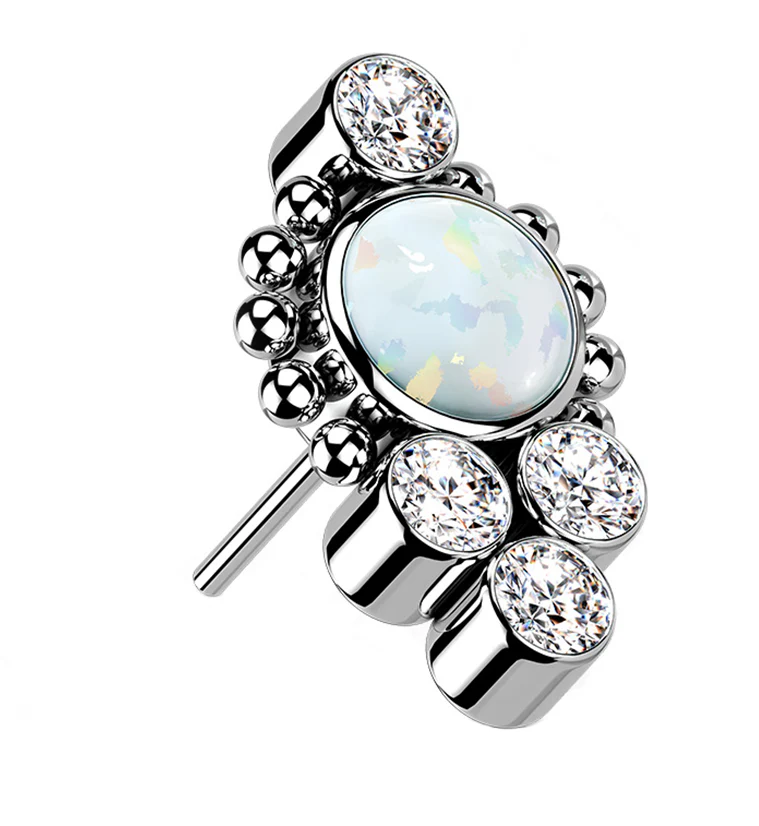 Regal White Opalite Clear CZ Titanium Threadless Top - Mrs Treak
