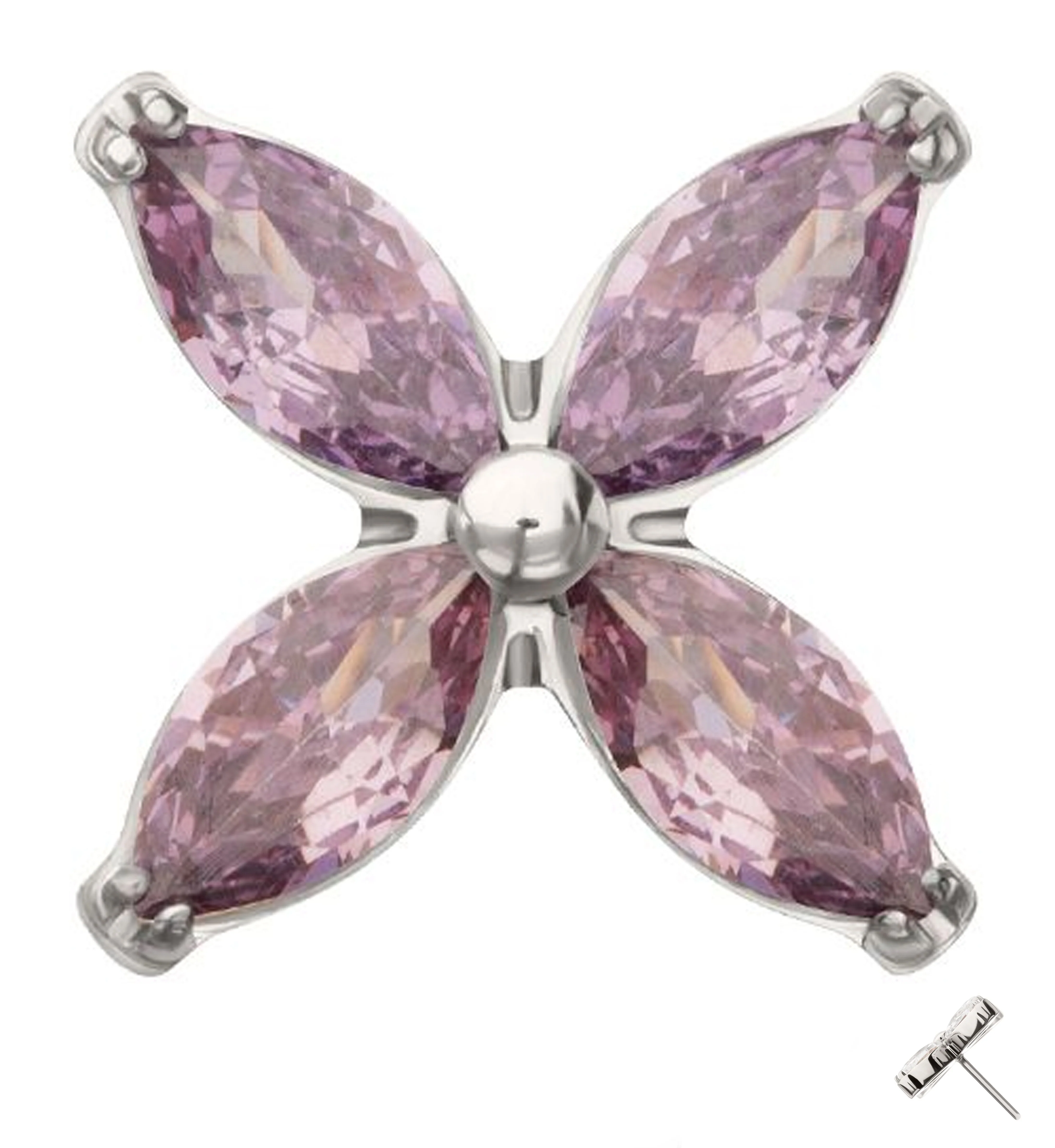 Tetrad Marquise Amethyst CZ Threadless Titanium Top - Mrs Treak