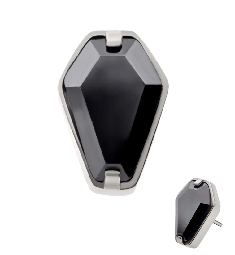Black CZ Coffin Titanium Threadless Top - Mrs Treak