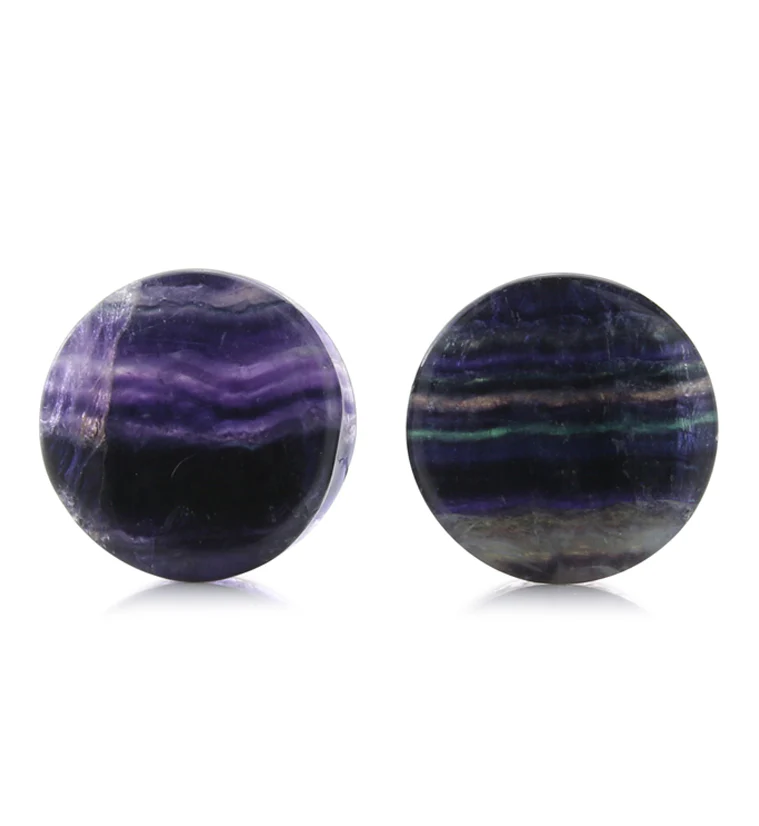 Grade A Rainbow Fluorite Stone Plugs 3/4