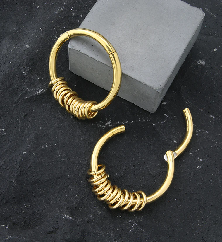Gold PVD Active Rings Hinged Ear Weights - Mrs Treak