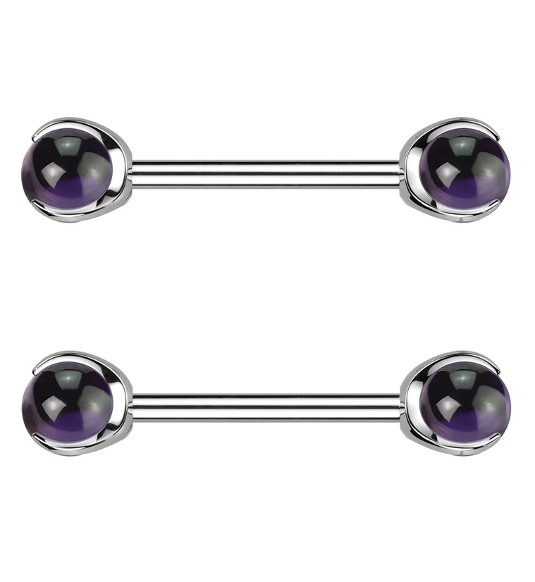 Claw Amethyst Stone Internally Threaded Titanium Nipple Barbells - Mrs Treak