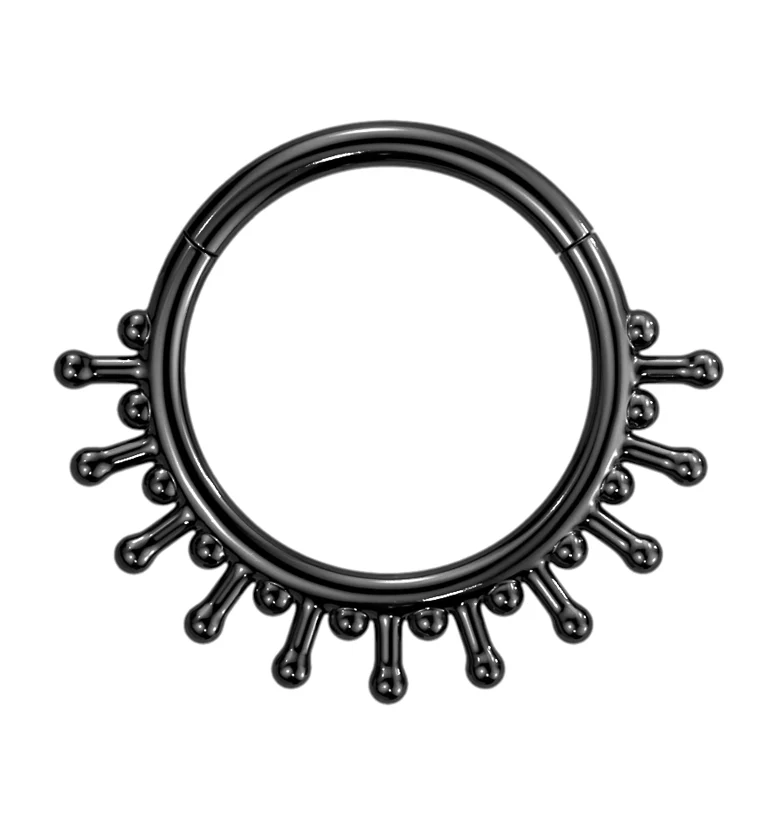 Beaded Sunray Black PVD Hinged Segment Ring - Mrs Treak