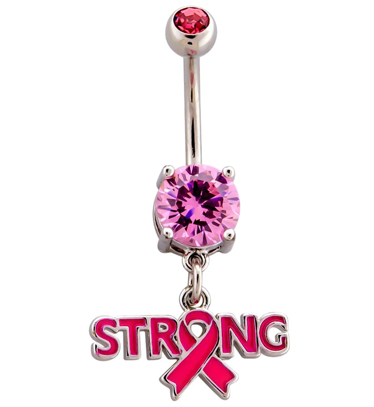 Breast Cancer Awareness Strong Pink CZ Belly Ring - Mrs Treak