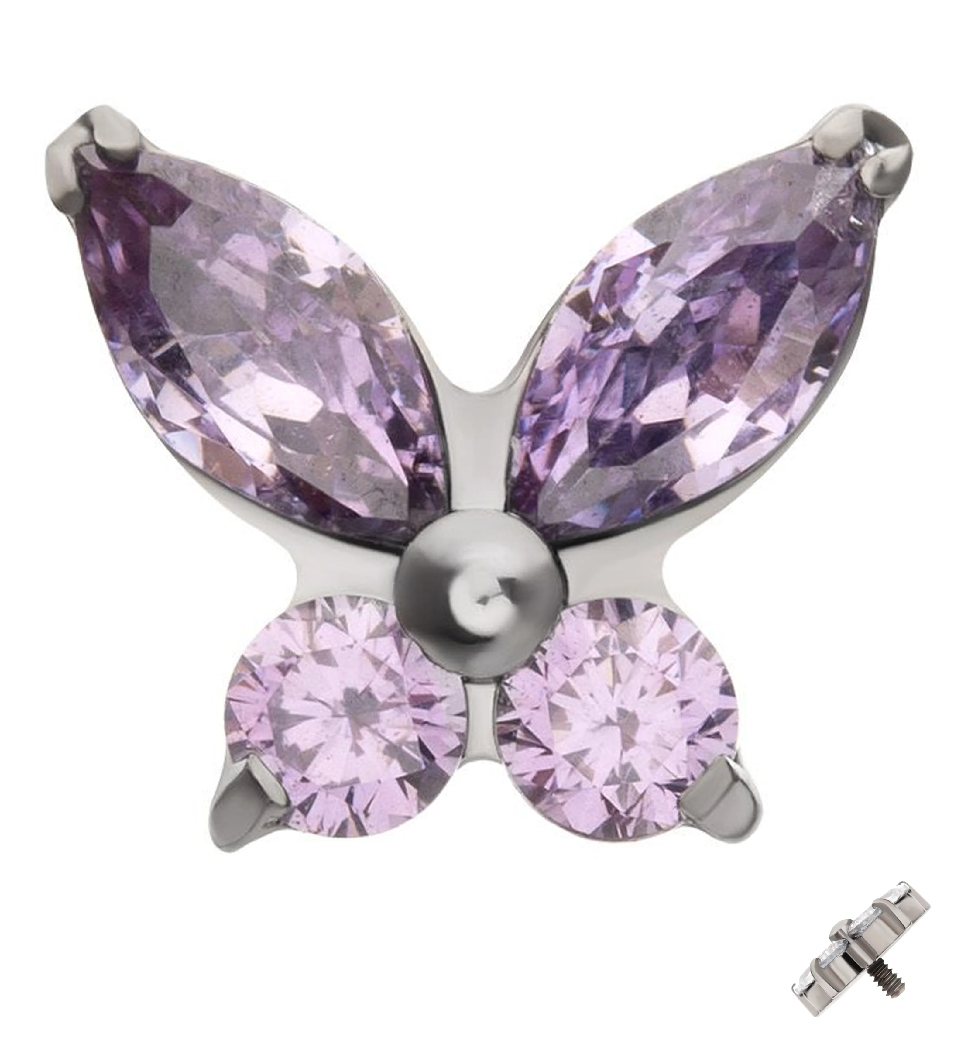 Butterfly Amethyst CZ Internally Threaded Titanium Top - Mrs Treak