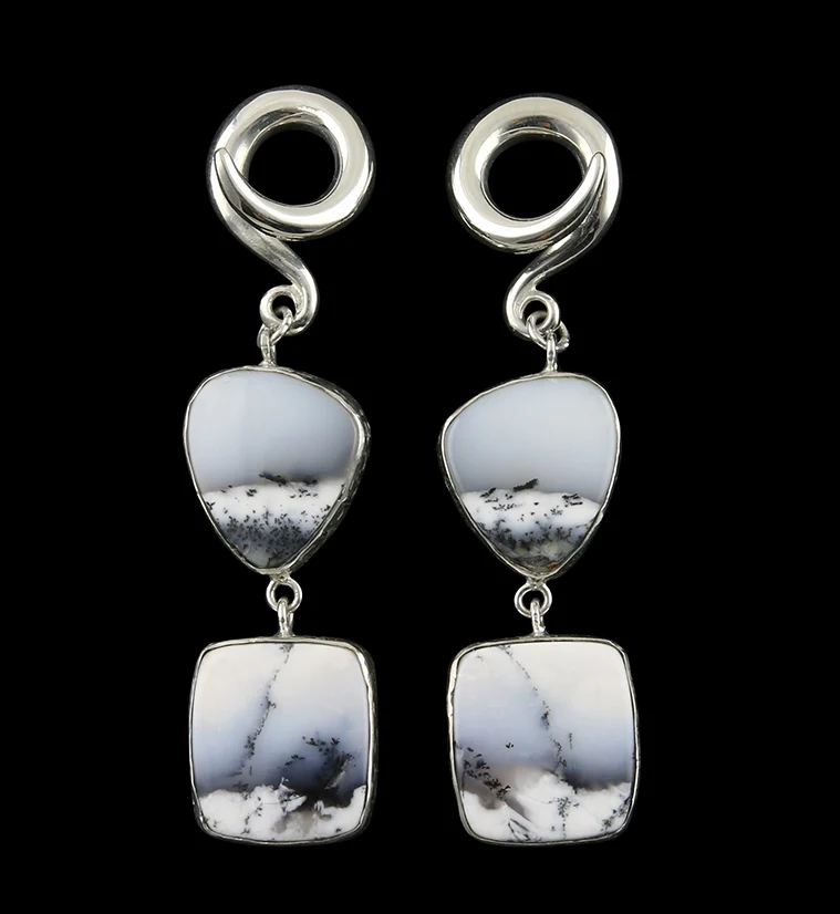 Double Dendritic Opal Stone Ear Weights Version 2 - Mrs Treak