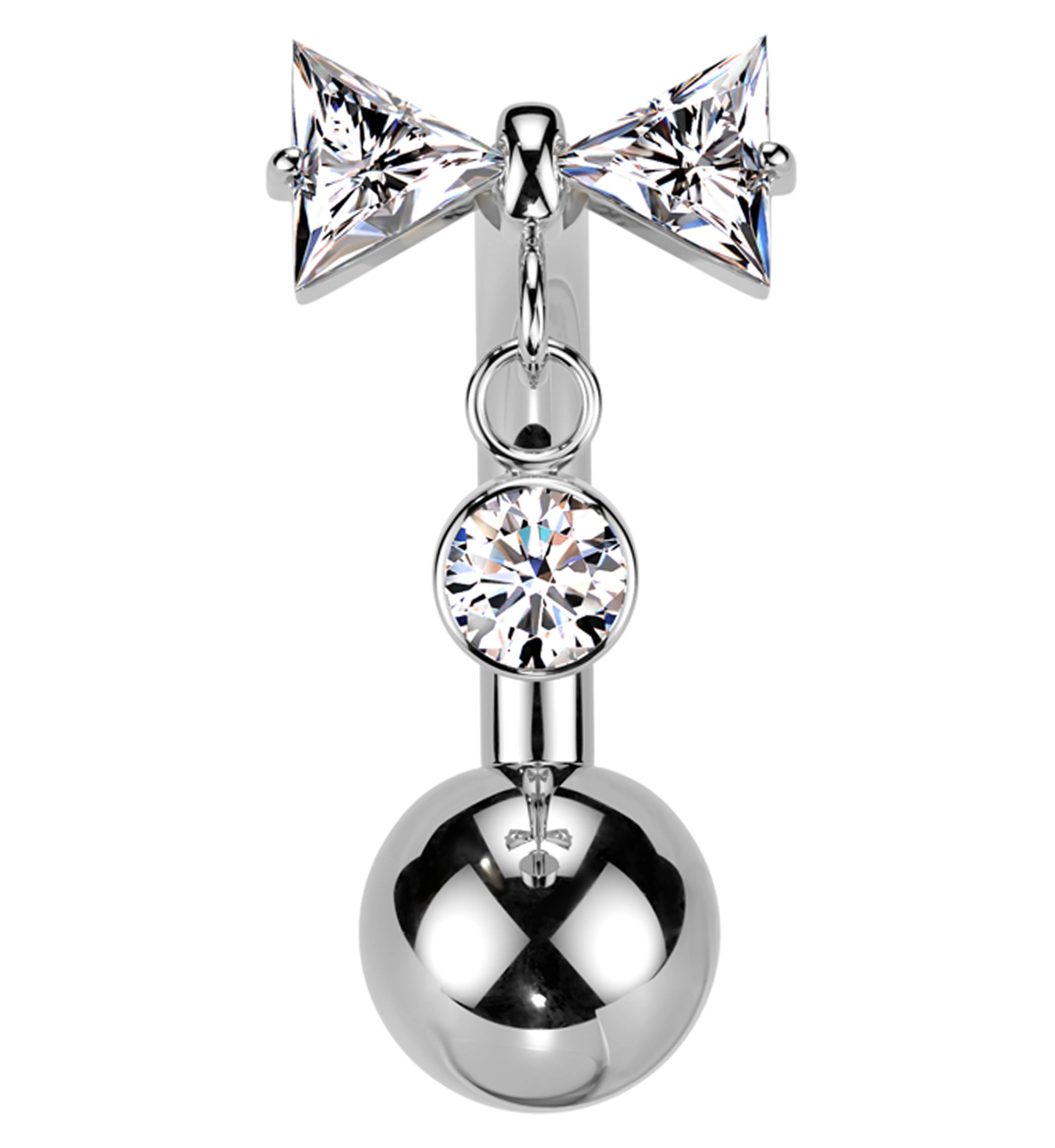Bow Dangle Clear CZ Titanium Threadless Belly Button Ring - Mrs Treak