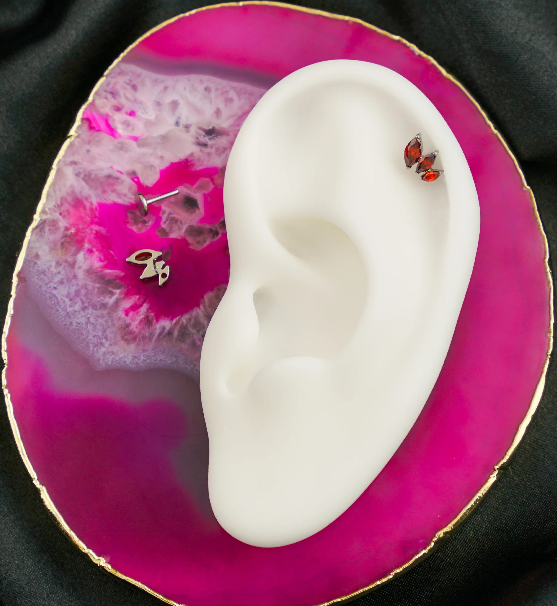 Triple Marquise Red CZ Titanium Threadless Labret - Mrs Treak