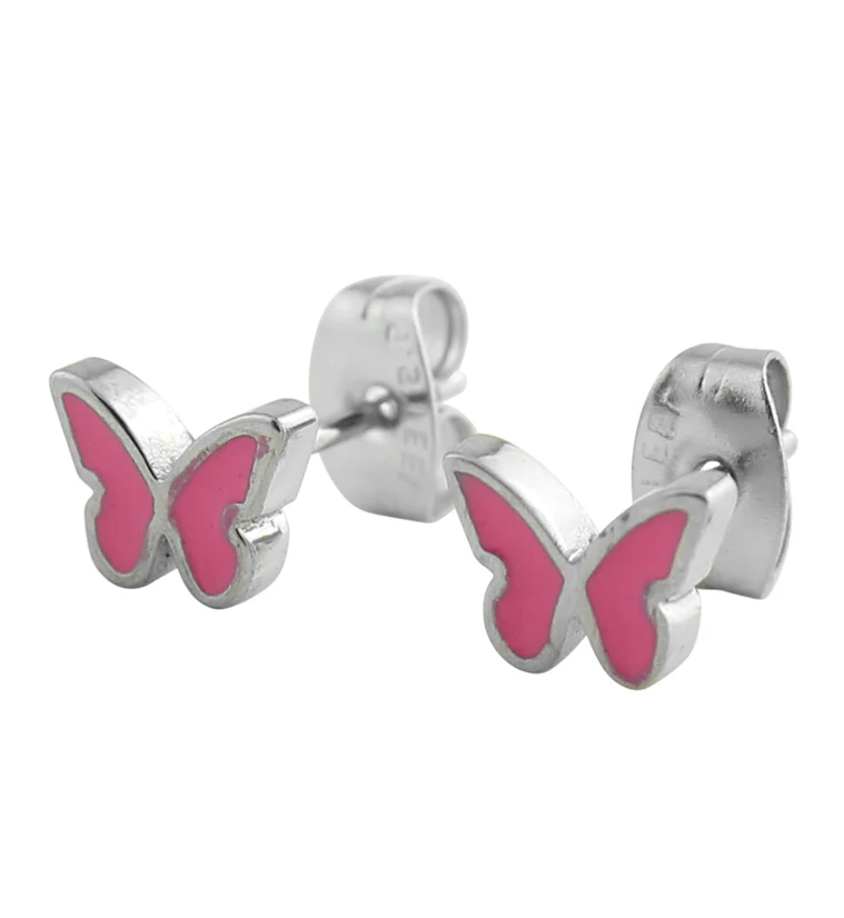 Hot Pink Butterfly Stainless Steel Stud Earrings - Mrs Treak