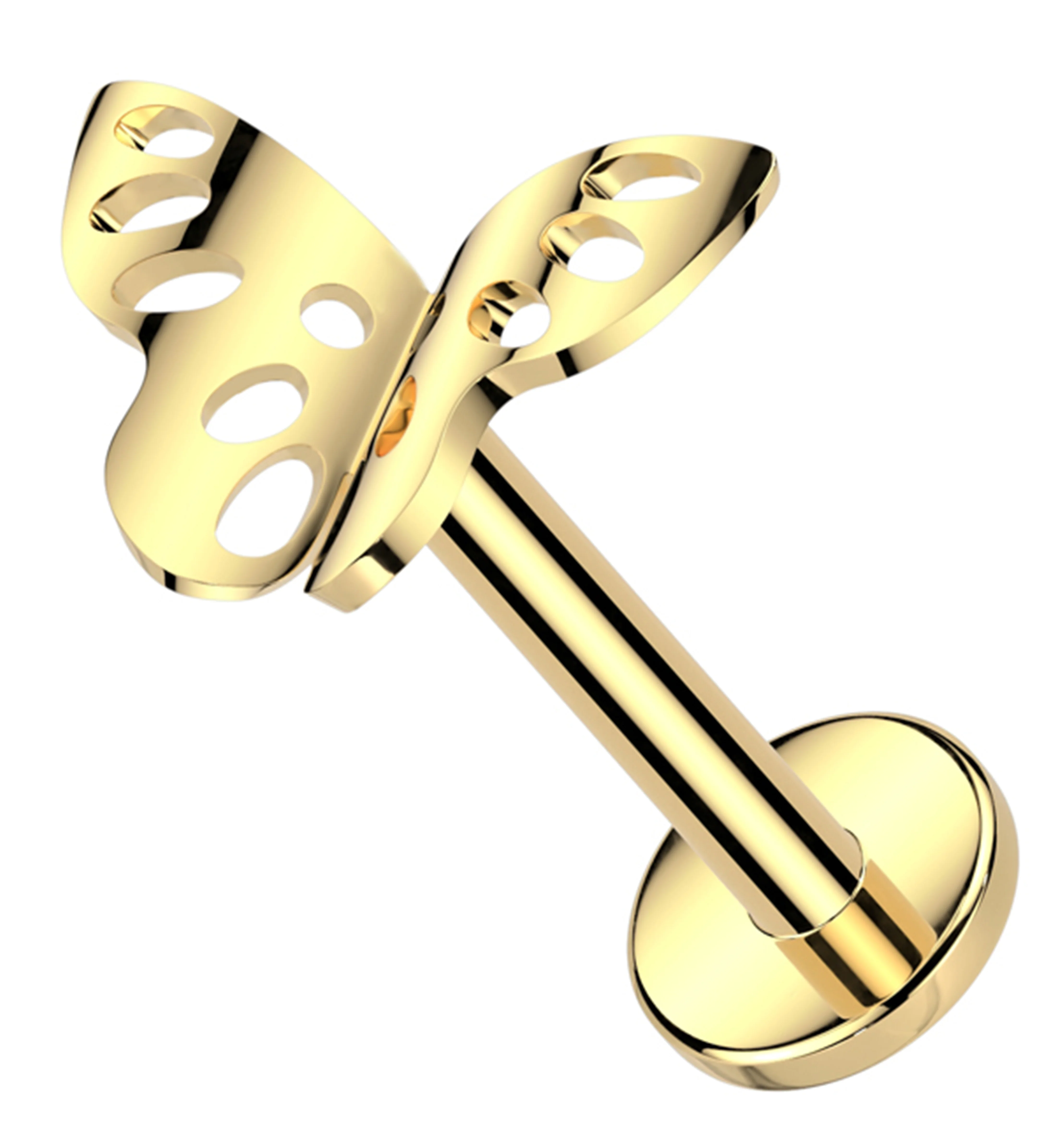 Gold PVD Butterfly Cutout Internally Threaded Titanium Labret - Mrs Treak