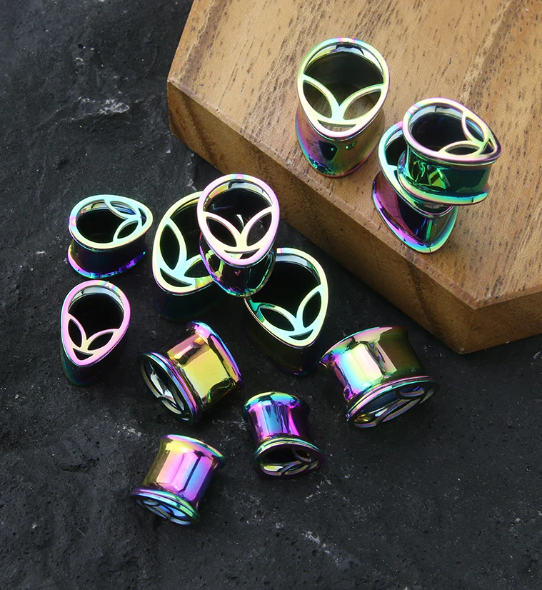 Rainbow PVD Alien Stainless Steel Teardrop Tunnels - Mrs Treak