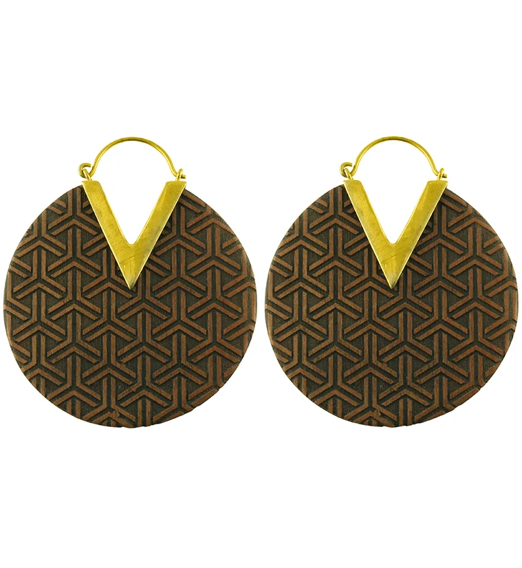 18G Isometric Engraved Wooden Hangers - Earrings - Mrs Treak