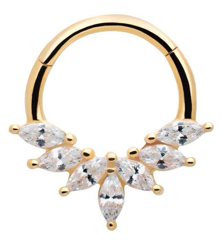 14kt Gold Coronet Marquise Clear CZ Hinged Segment Ring - Mrs Treak