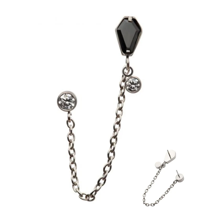Coffin Black CZ Titanium Threadless Connector Chain Tops - Mrs Treak
