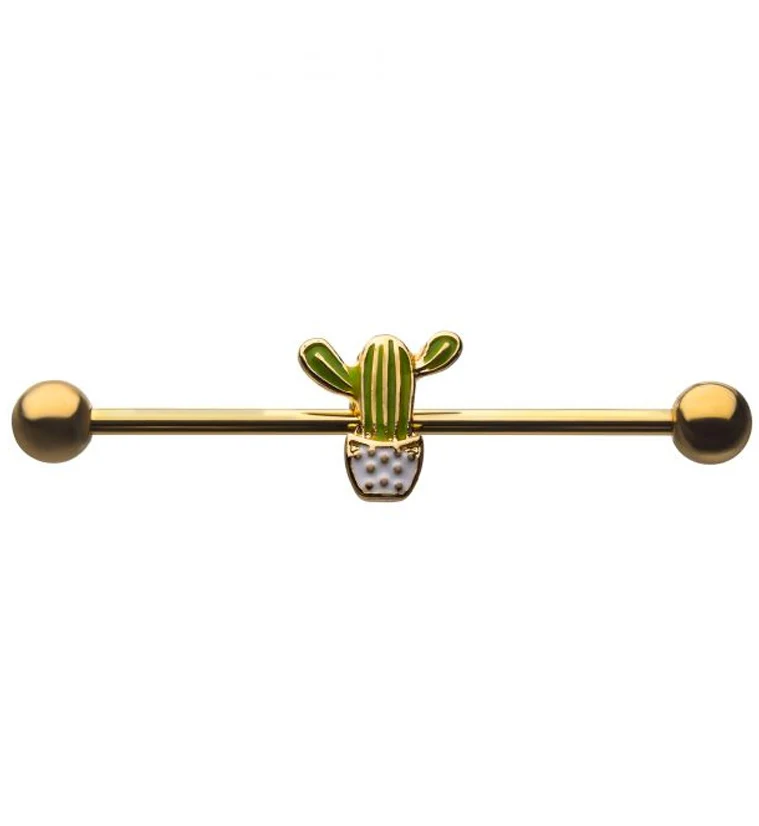 Cactus Gold PVD Industrial Barbell - Mrs Treak