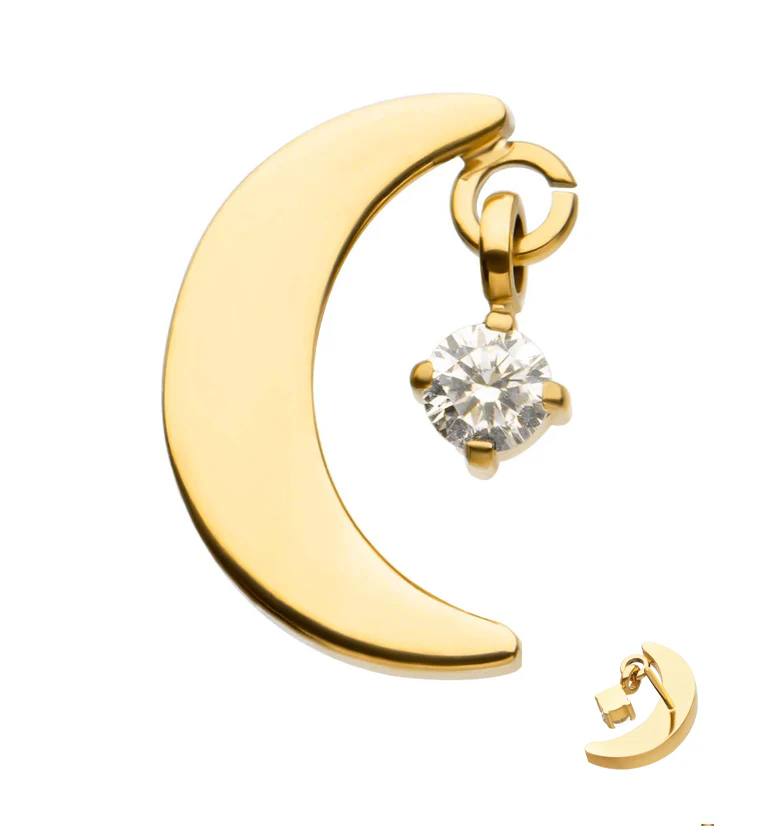 24kt Gold PVD Half Moon Clear CZ Dangle Titanium Threadless Top - Mrs Treak