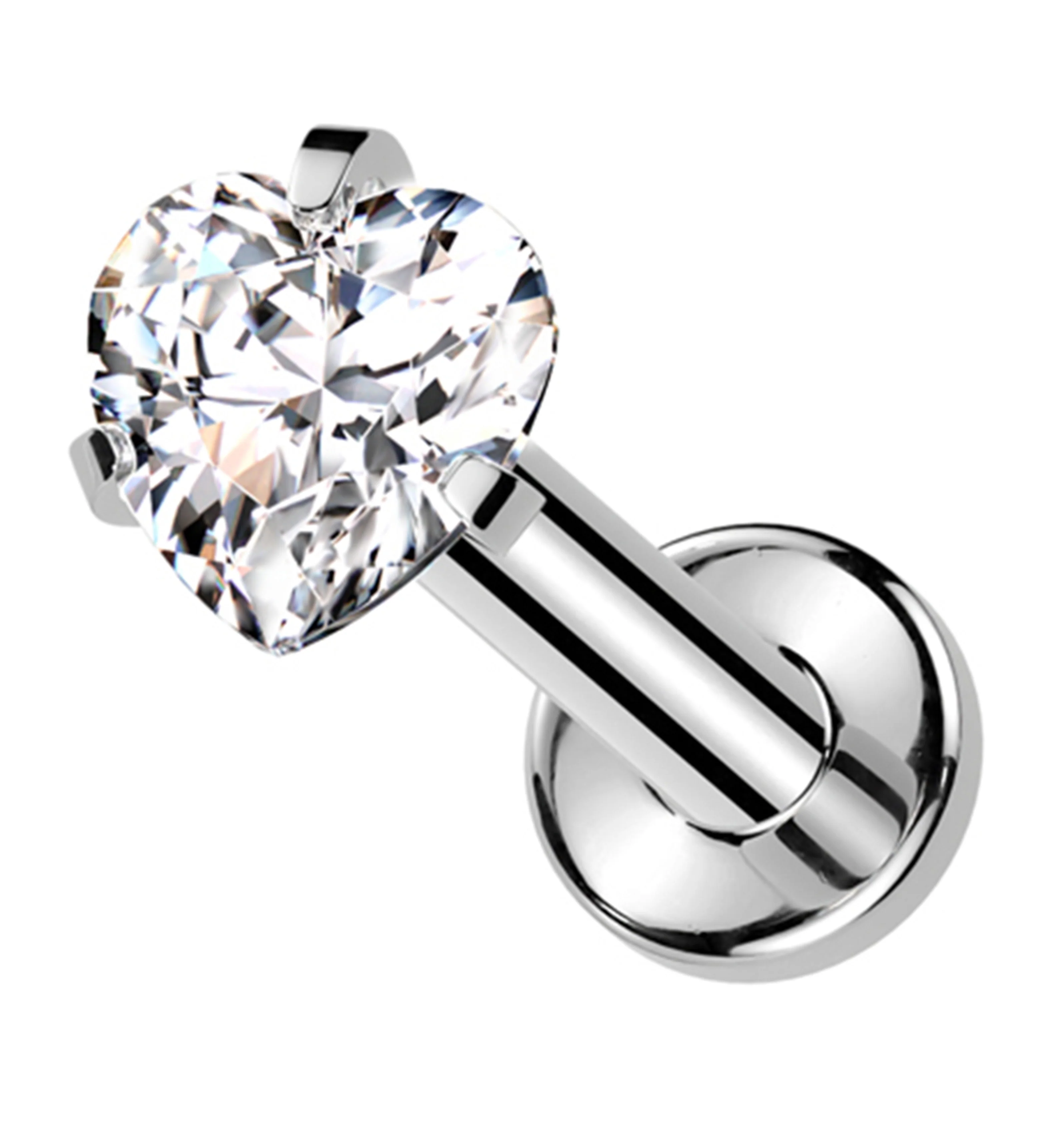 Heart Clear CZ Internally Threaded Titanium Labret Post - Mrs Treak