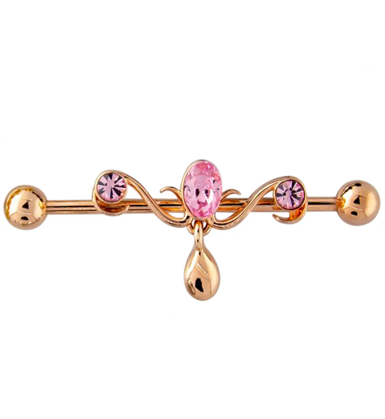 Rose Gold PVD Candelabrum Pink CZ Industrial Barbell - Mrs Treak