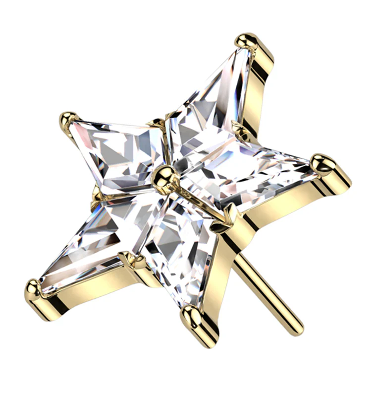 Gold PVD Star Flower Clear CZ Threadless Titanium Top - Mrs Treak