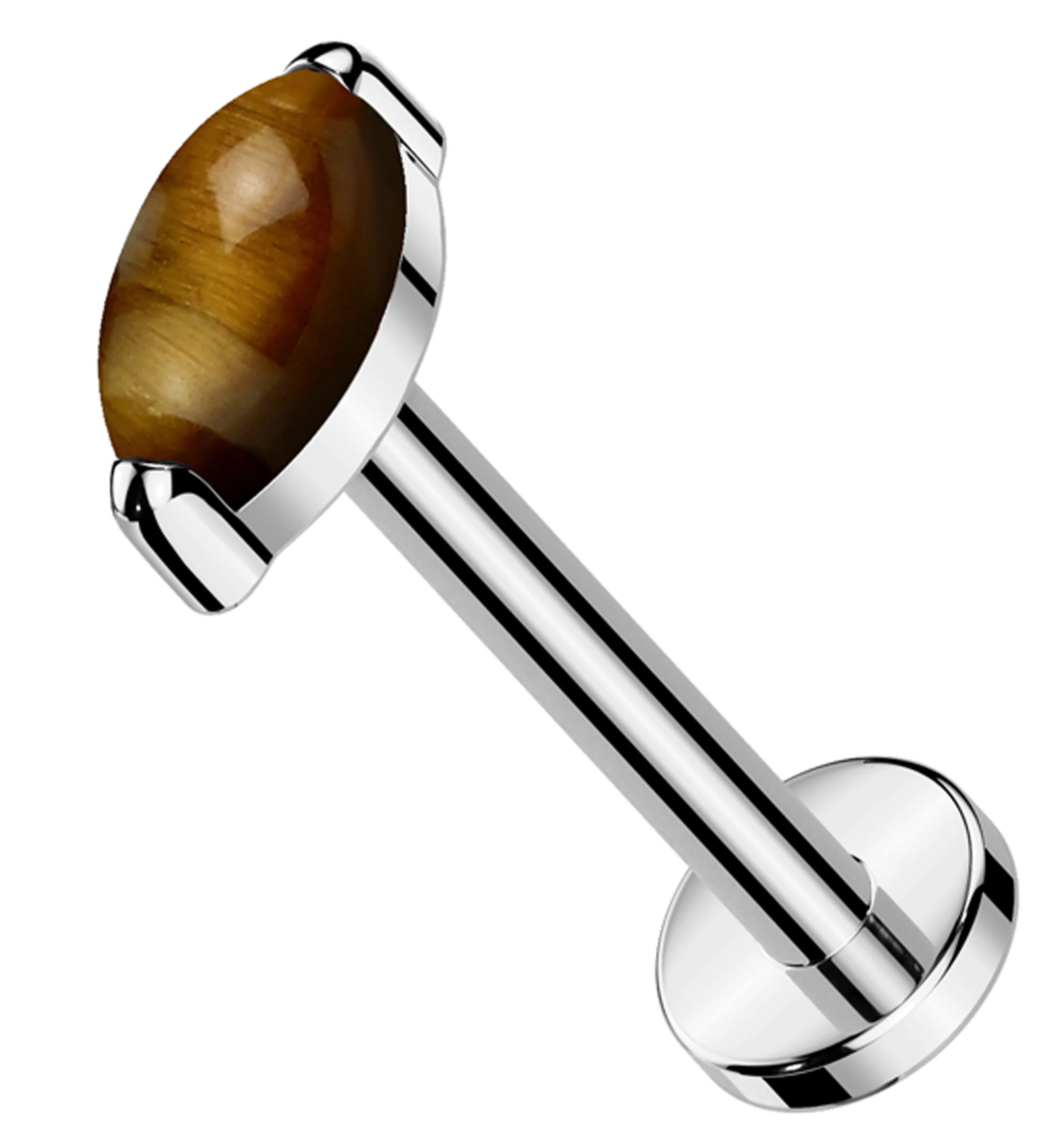 Tiger Eye Marquise Titanium Threadless Labret - Mrs Treak