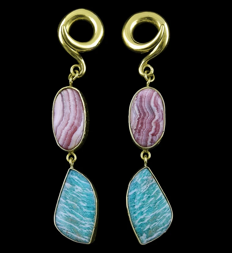 Rhodochrosite X Amazonite Stone Ear Weights Version 1 - Mrs Treak