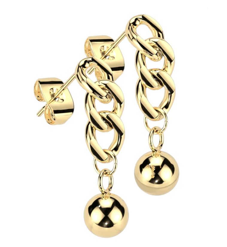 Gold PVD Chain Link Ball Stainless Steel Earrings - Mrs Treak