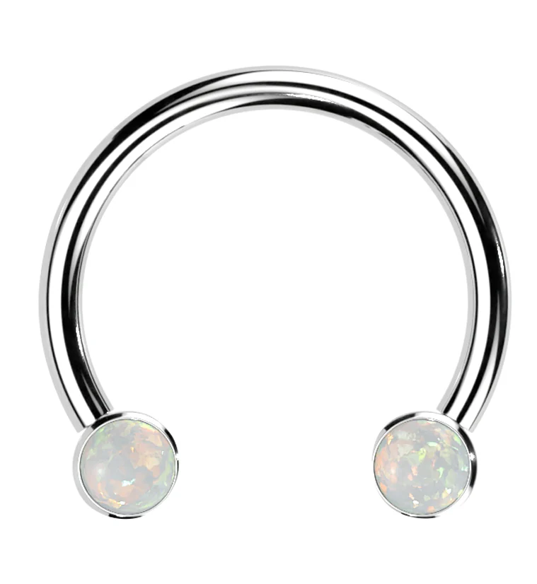 White Opalite Threadless Titanium Circular Barbell - Mrs Treak