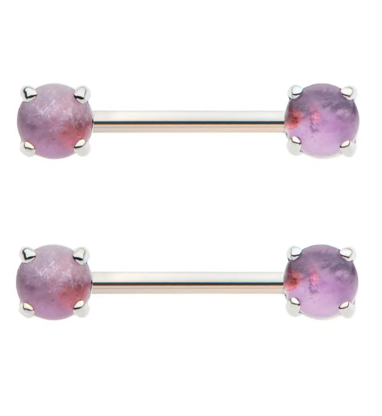 Amethyst Stone Prong Stainless Steel Nipple Barbell - Mrs Treak