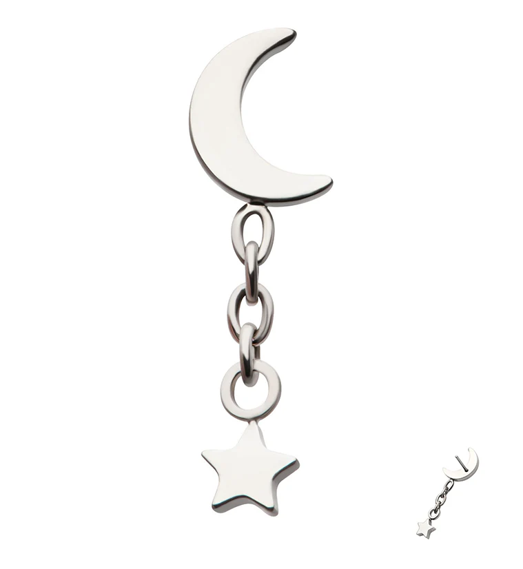 Half Moon Dangle Chain Star Threadless Titanium Top - Mrs Treak
