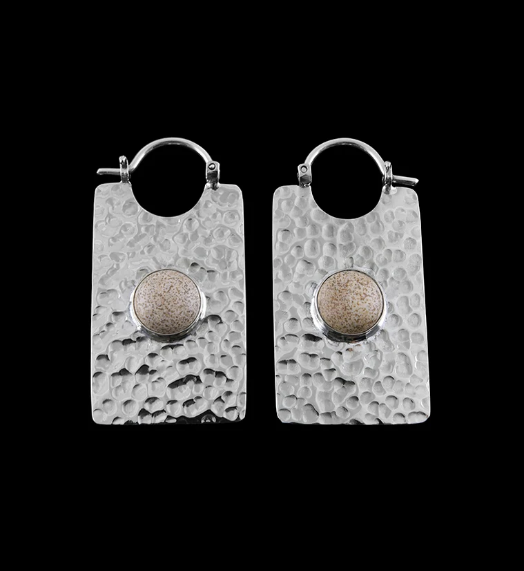 14G Lateral Picture Jasper Stone White Brass Hangers - Earrings - Mrs Treak