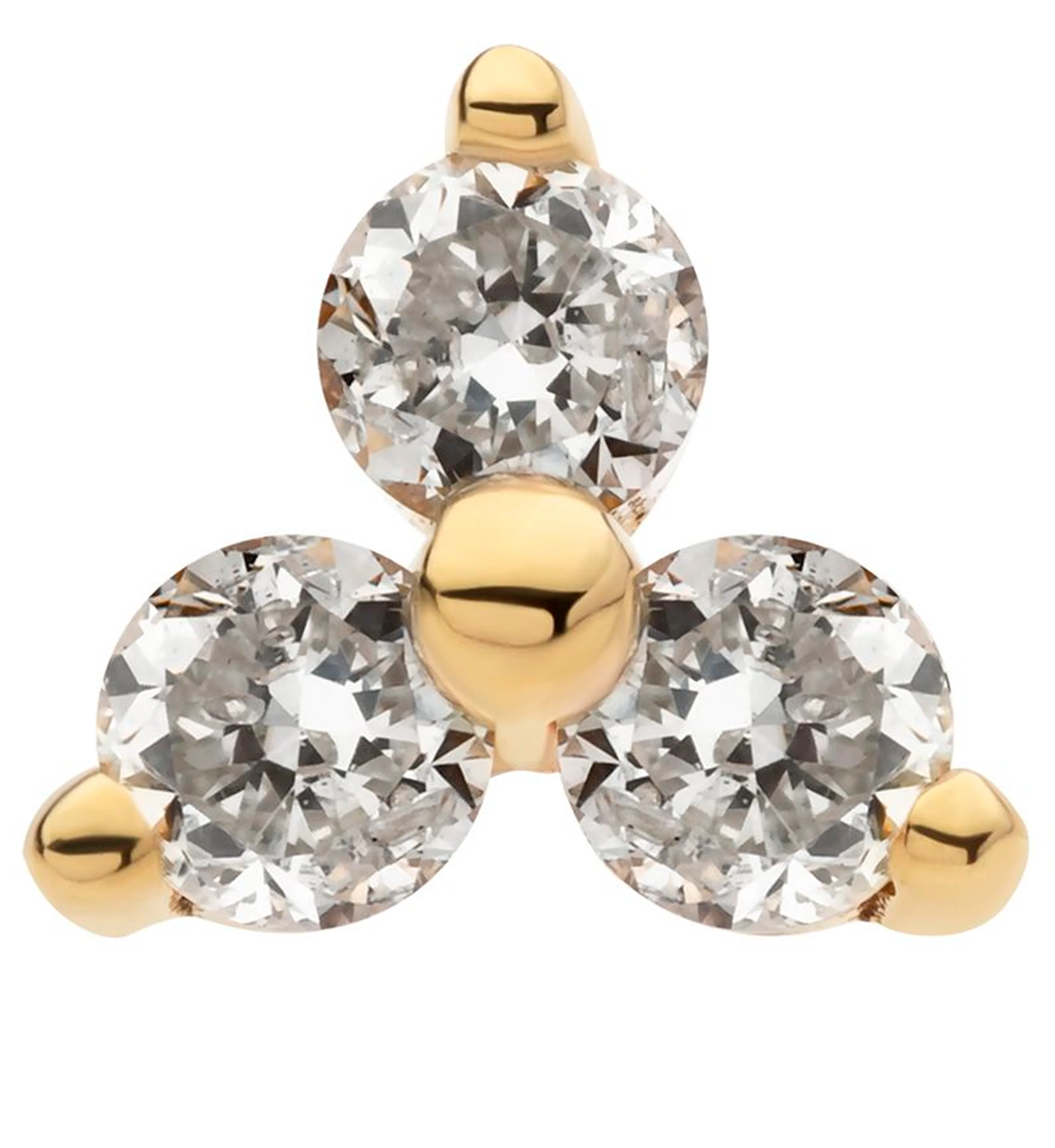 14kt Gold Trinity Round Clear CZ Threadless Top - Mrs Treak