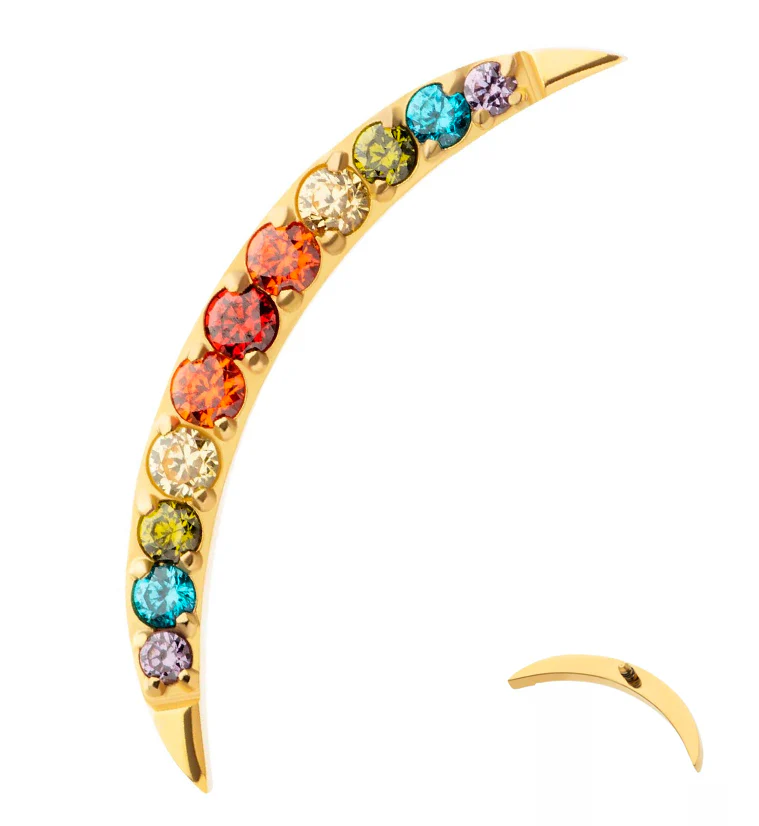 Gold PVD Camber Rainbow CZ Titanium Internally Threaded Top - Mrs Treak