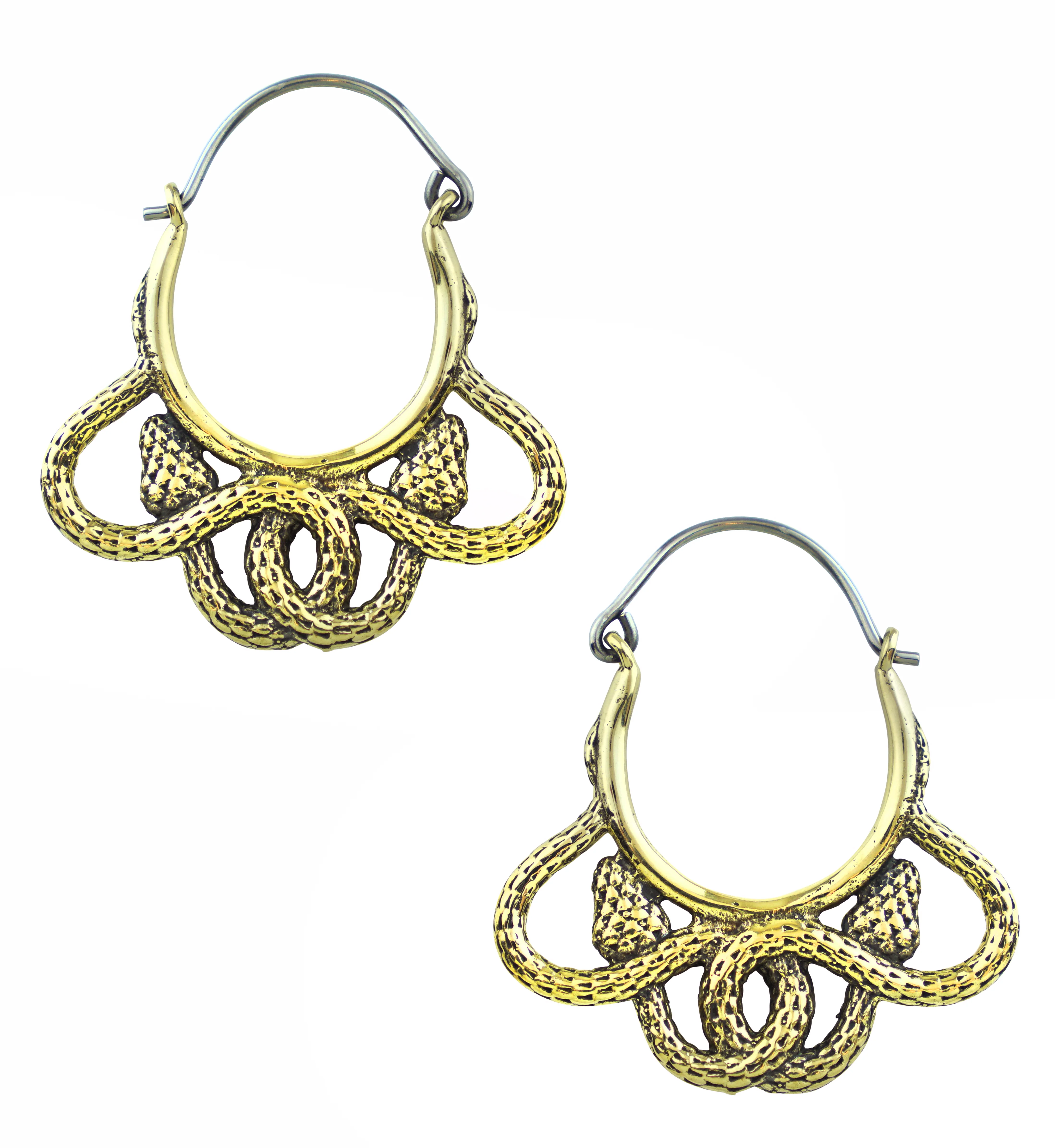 Tangled Snakes Brass Plug Hoops / Earrings - Mrs Treak