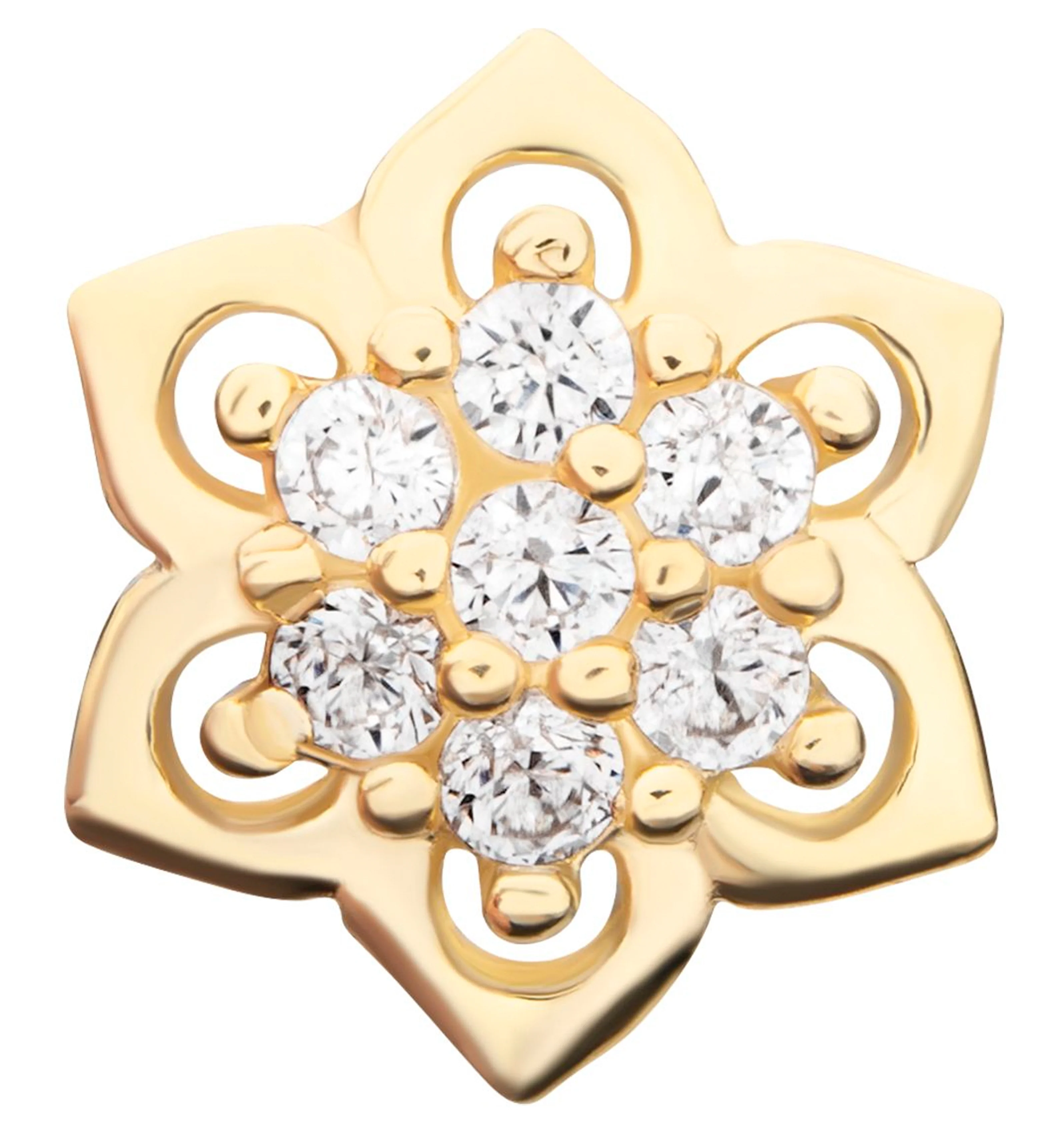 14kt Gold Floral Mandala Clear CZ Threadless Top - Mrs Treak