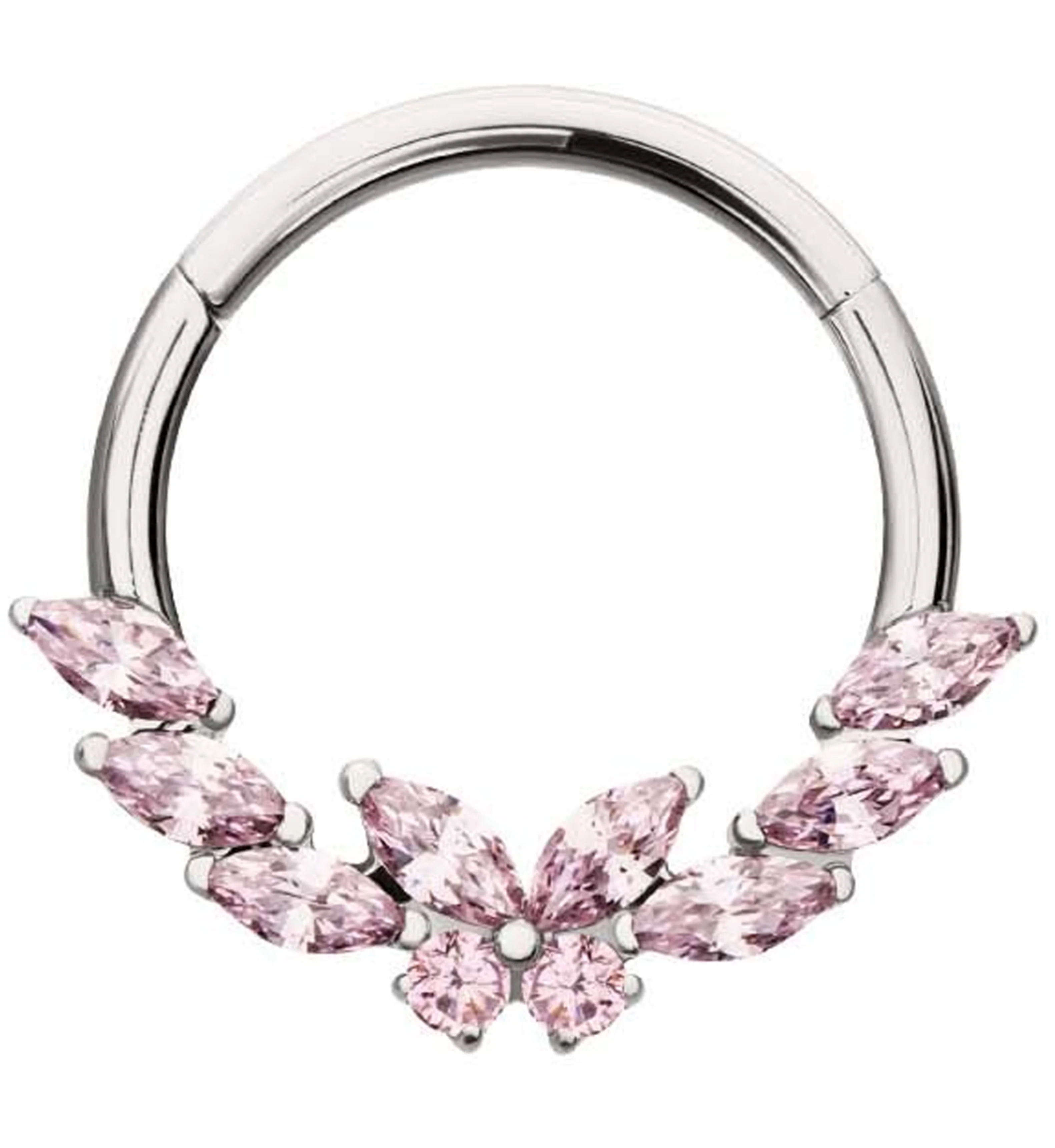 Laurel Butterfly Pink CZ Titanium Hinged Segment Ring - Mrs Treak