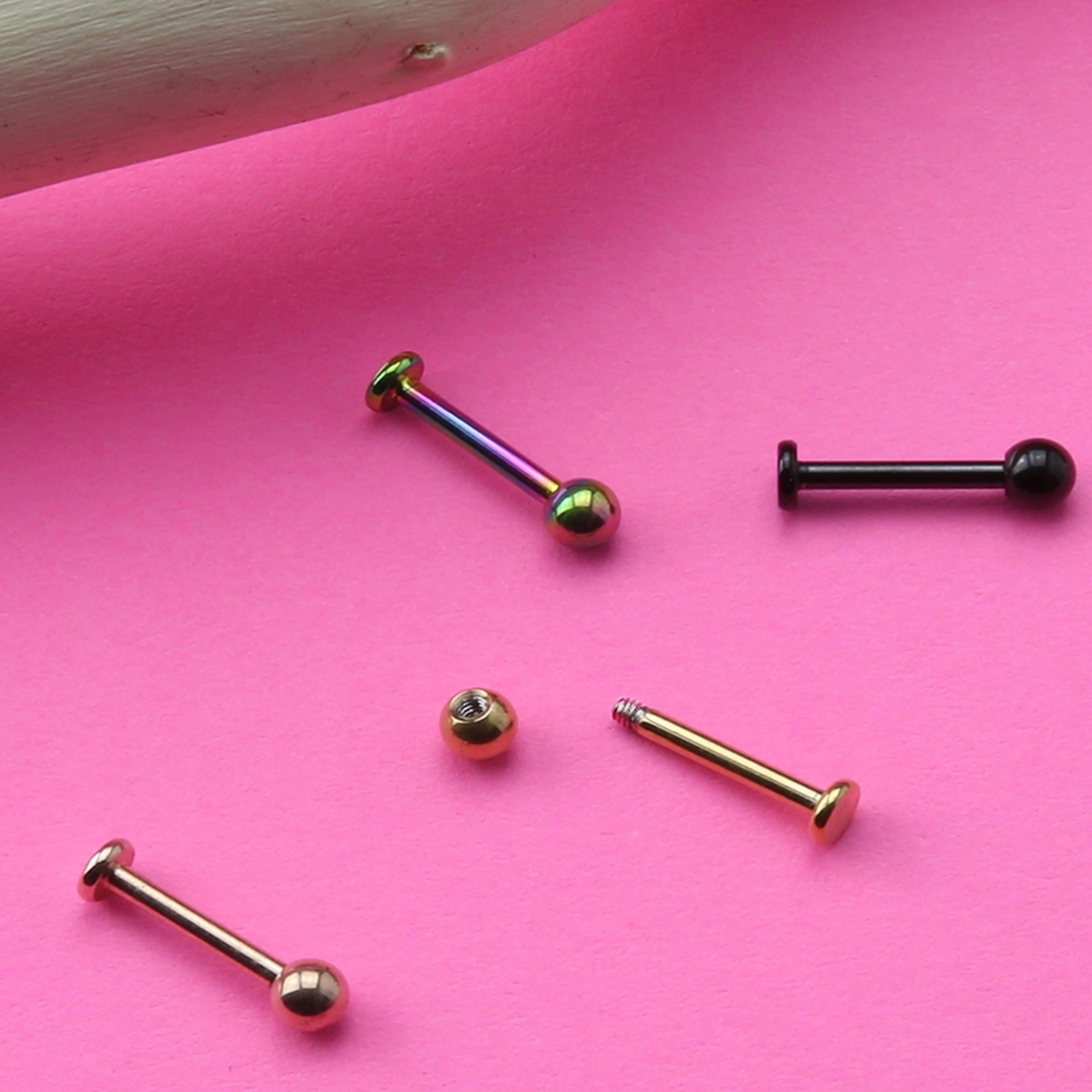 16G Rose Gold PVD Titanium Labret - External Threading - Mrs Treak