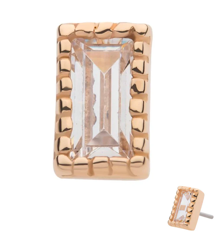 14kt Gold Framed Baguette CZ Threadless Top - Mrs Treak