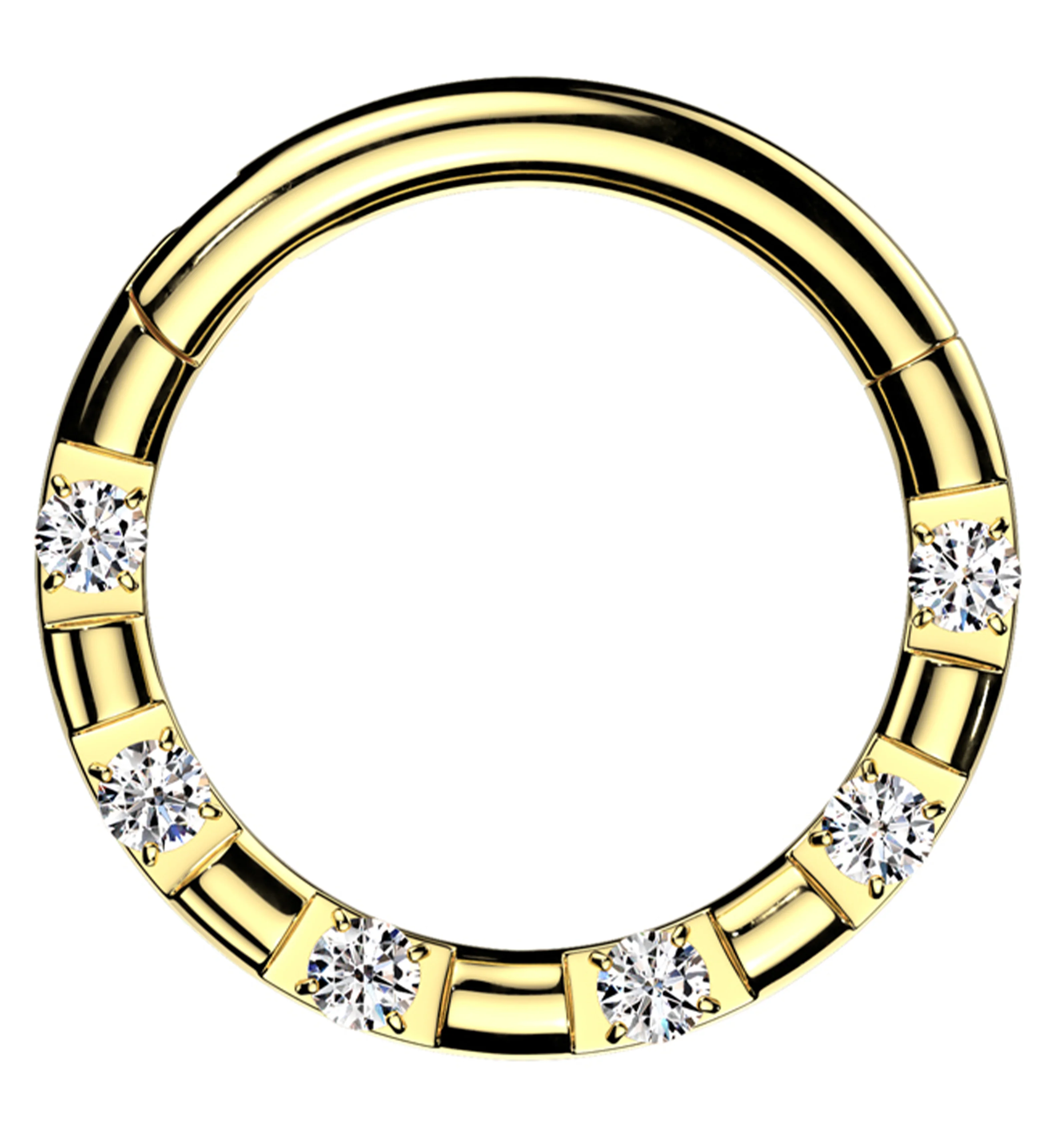 Gold PVD Spotted Round Clear CZ Stainless Steel Hinged Segment Ring - Mrs Treak