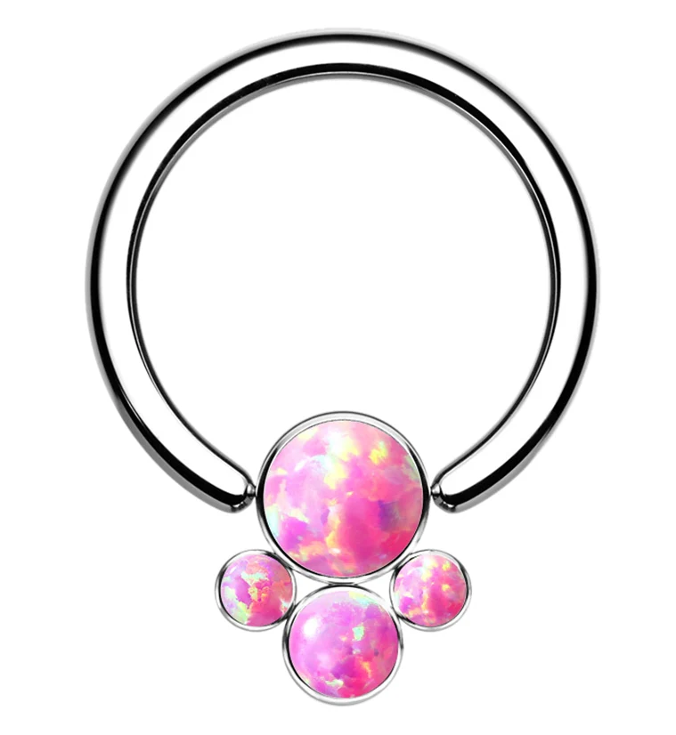 Pink Opalite Cluster Titanium Captive Ring - Mrs Treak