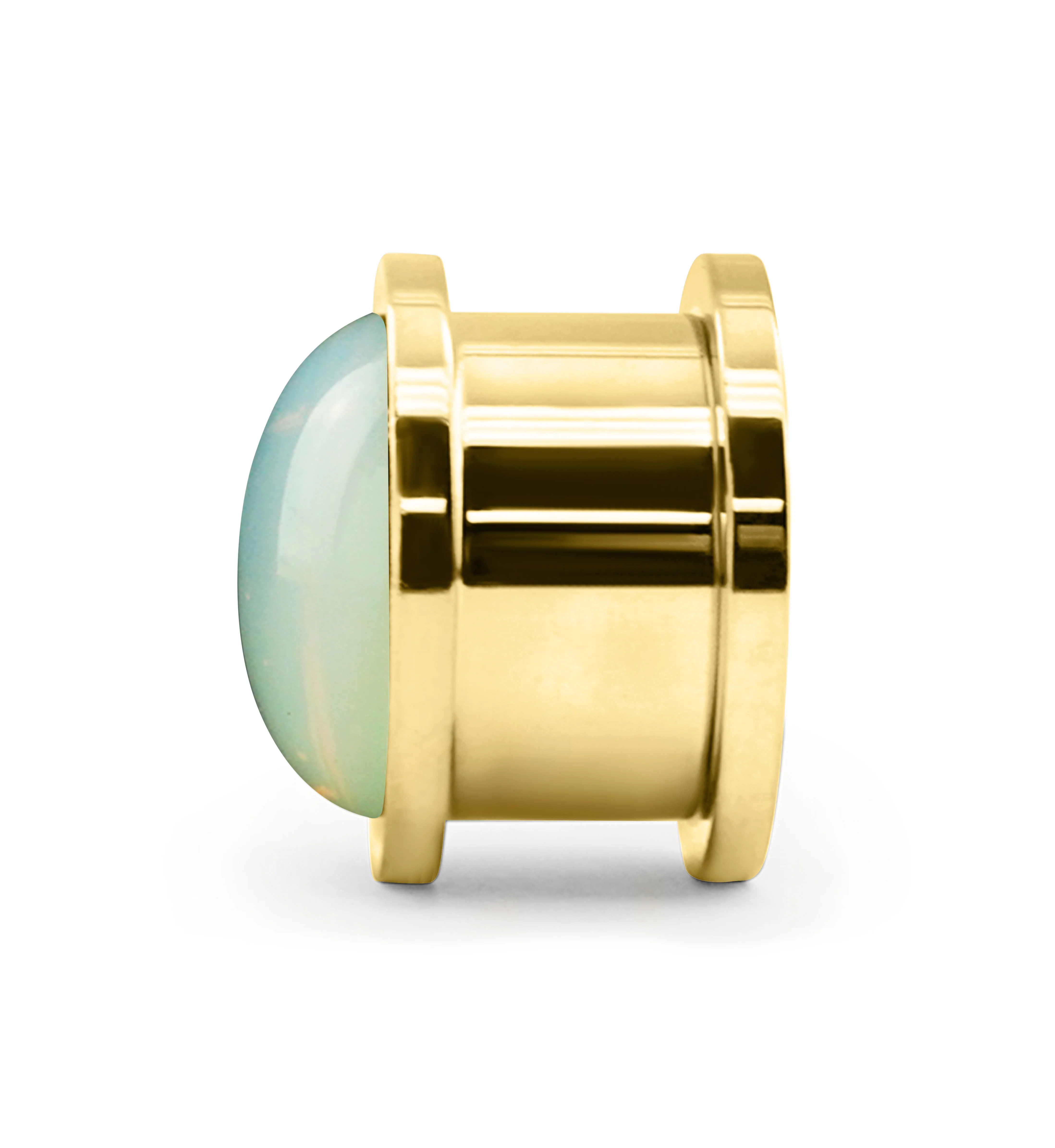 Gold PVD Cabochon White Opalite Stainless Steel Screw Back Tunnel Plugs - Mrs Treak