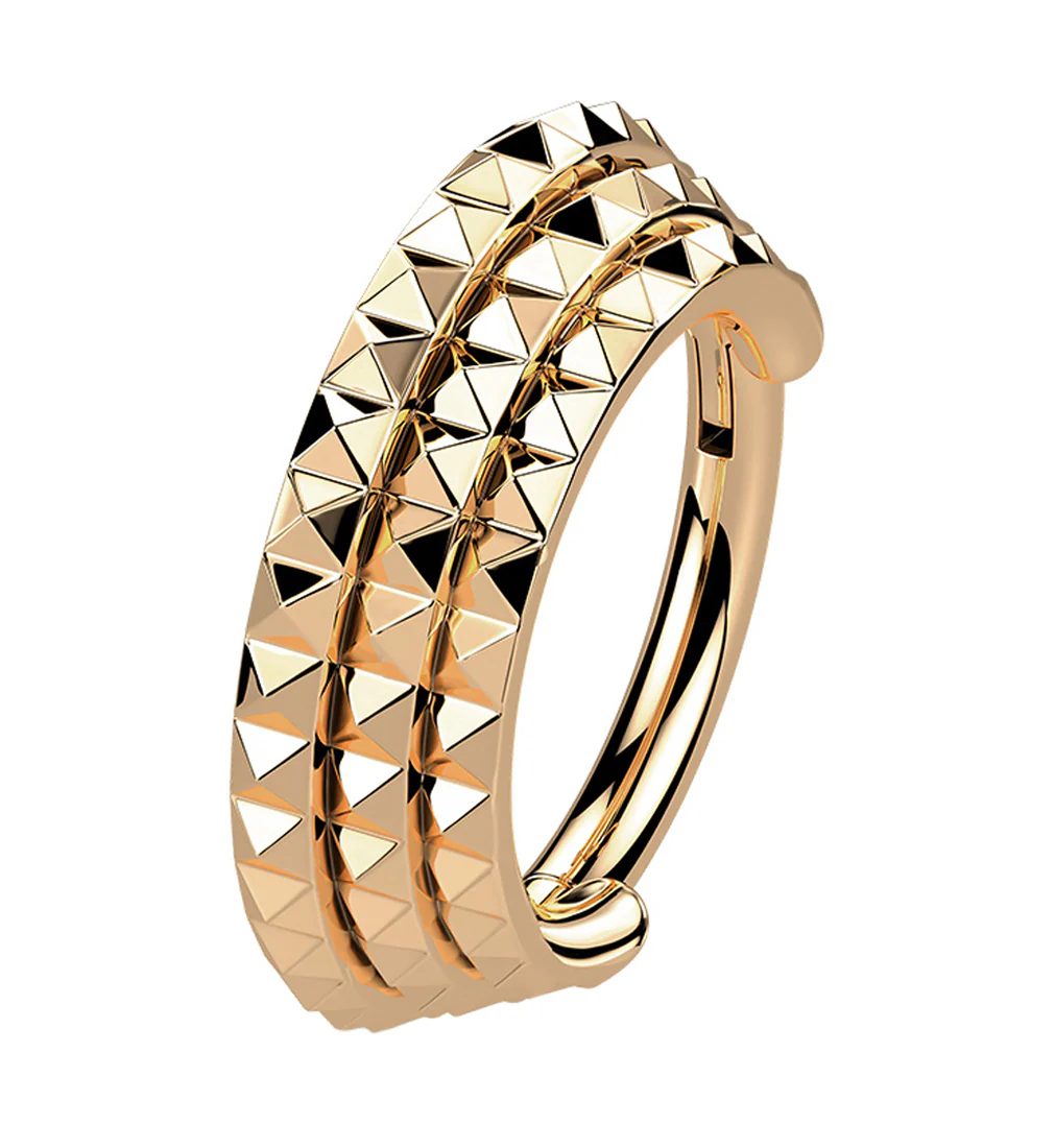 Rose Gold PVD Stacked Polyhedra Edge Hinged Segment Ring - Mrs Treak