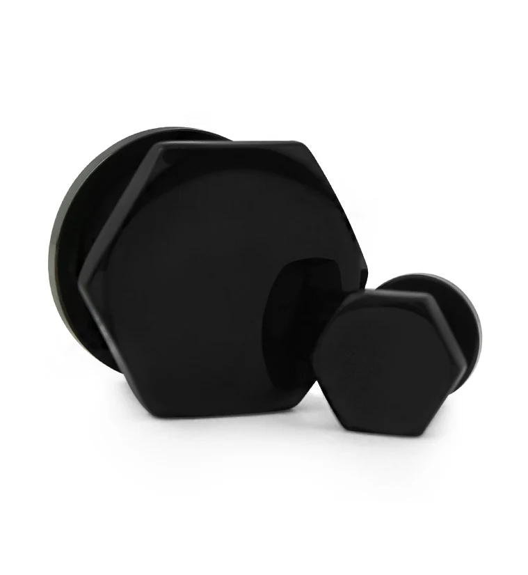 Black PVD Hexagon Single Flare Plugs - Mrs Treak