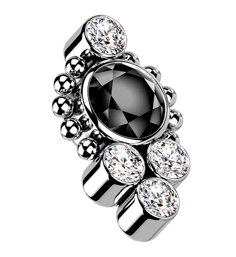 Beaded Rim Array Black CZ Titanium Internally Threaded Top - Mrs Treak