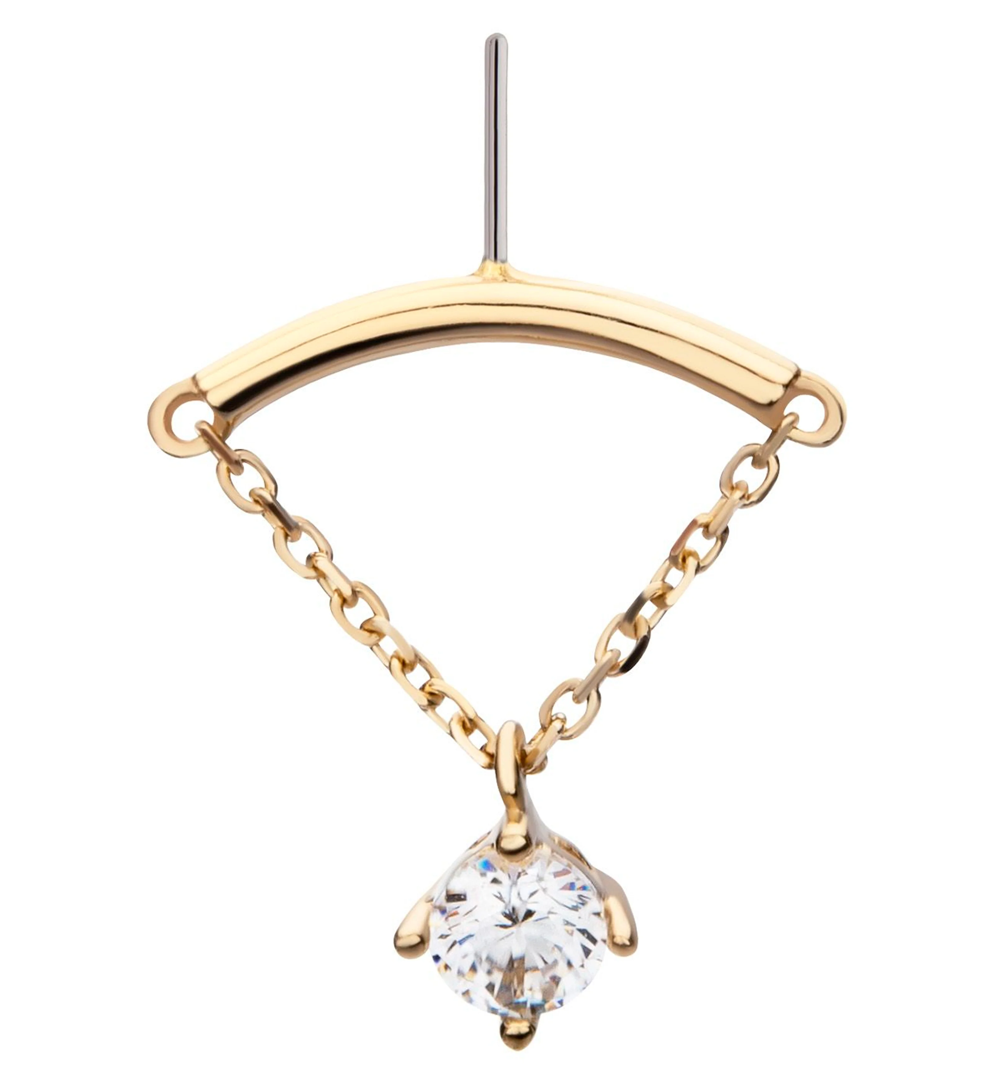 14kt Gold Hidden Curved Bar Clear CZ Dangle Threadless Top - Mrs Treak