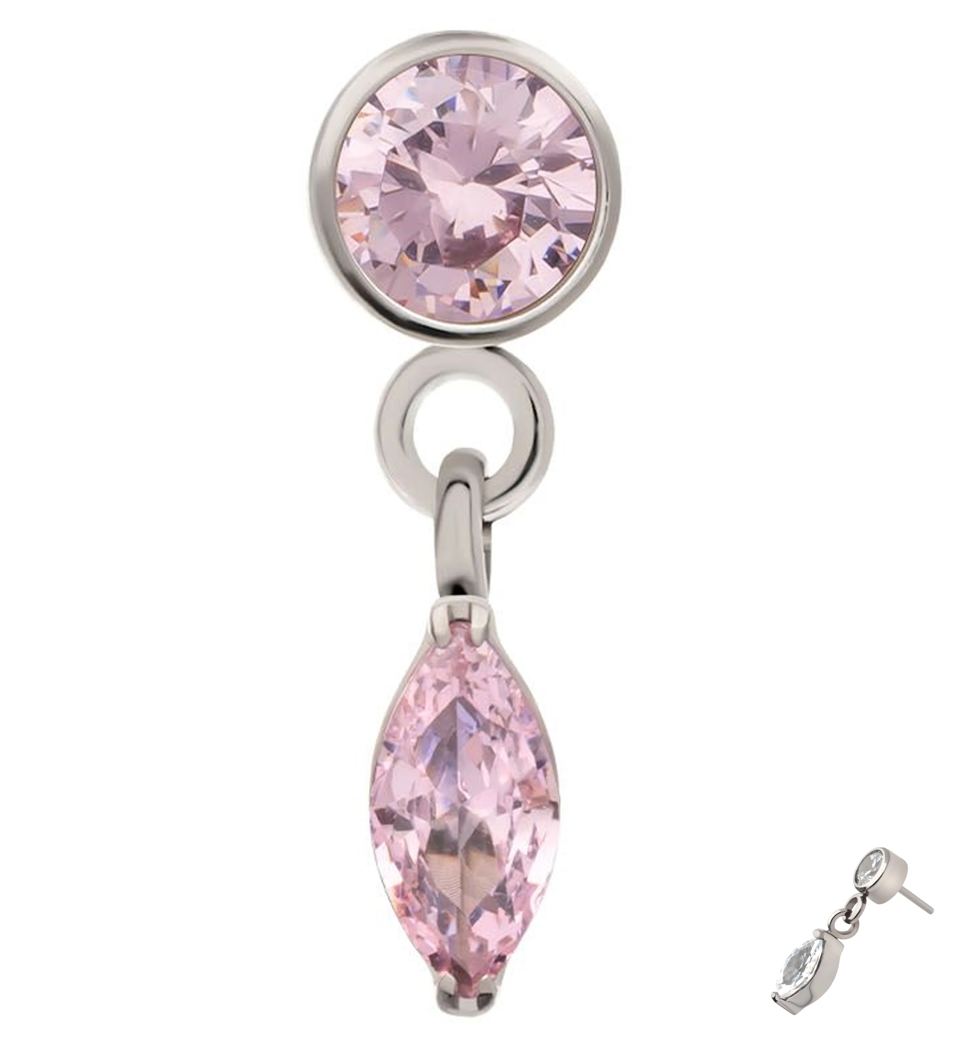 Bezel Pink CZ Marquise Dangle Titanium Threadless Top - Mrs Treak