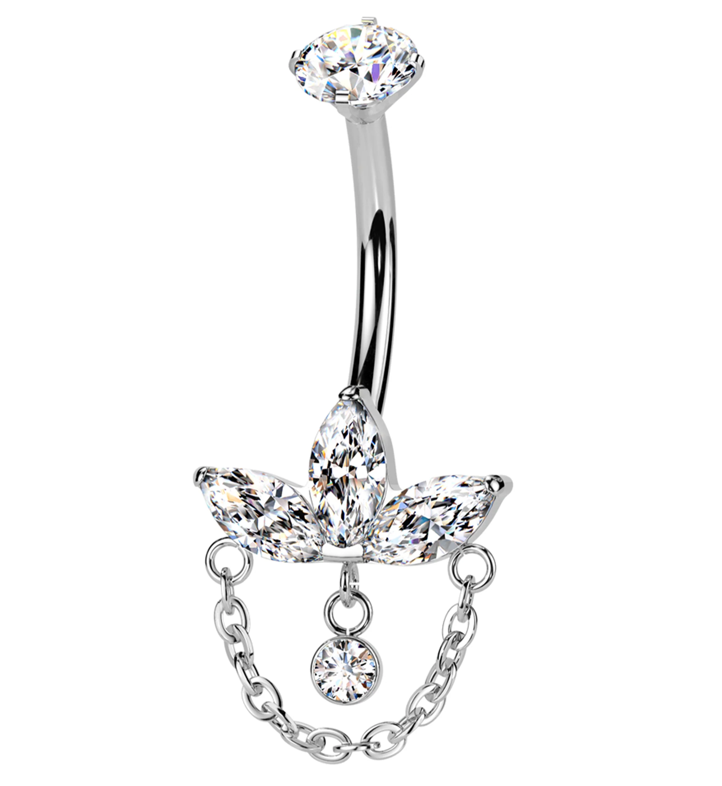 Empress Clear CZ Dangle Chain Titanium Internally Threaded Belly Button Ring - Mrs Treak