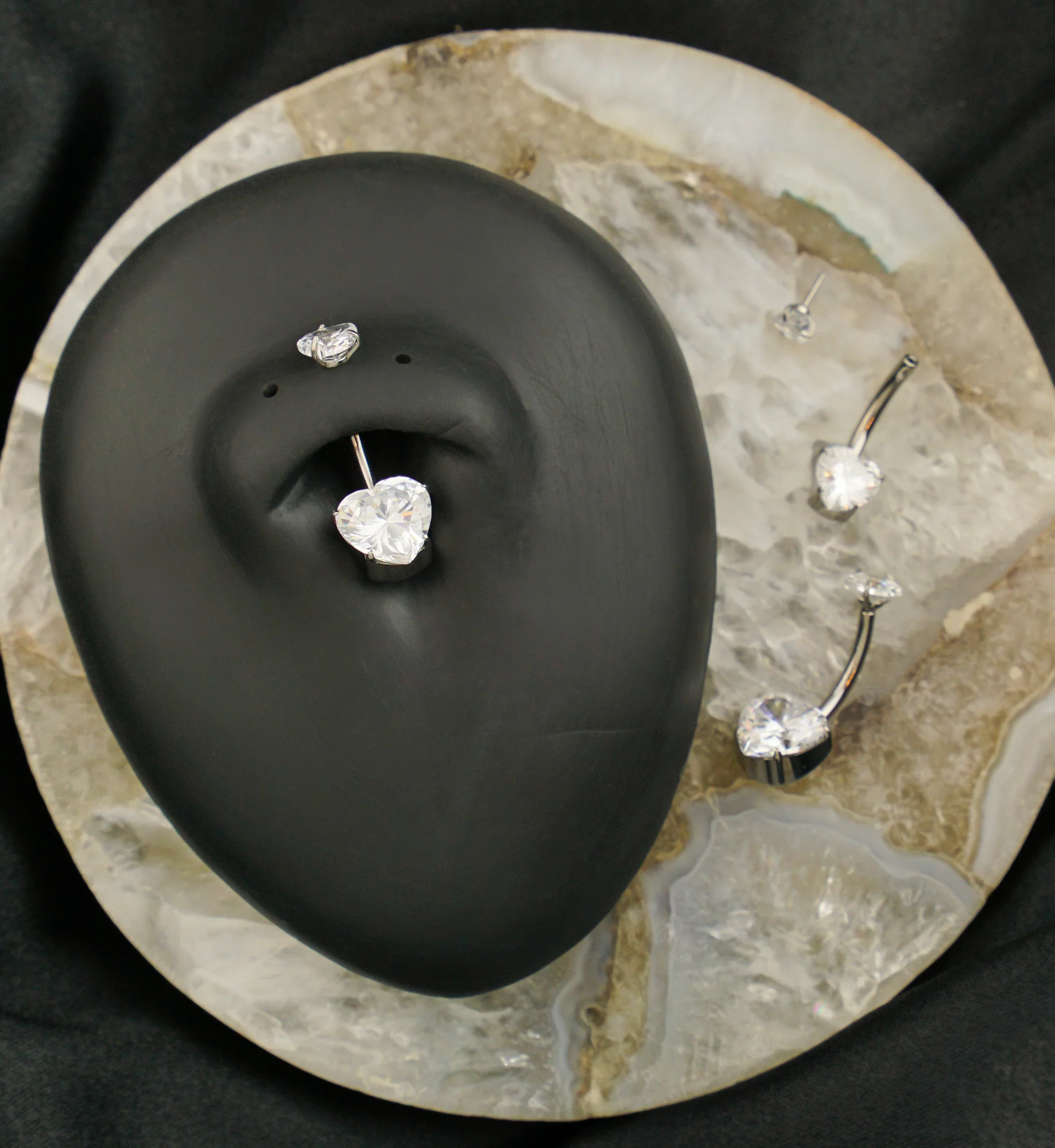 Hearts Prong Clear CZ Titanium Threadless Belly Button Ring - Mrs Treak