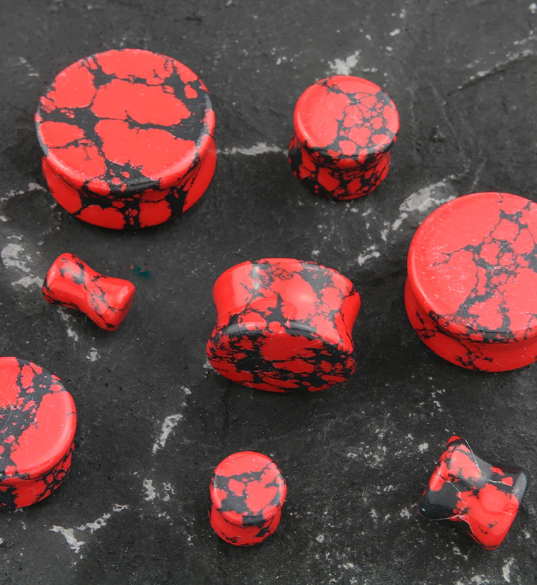 Red And Black Howlite Stone Plugs - Mrs Treak
