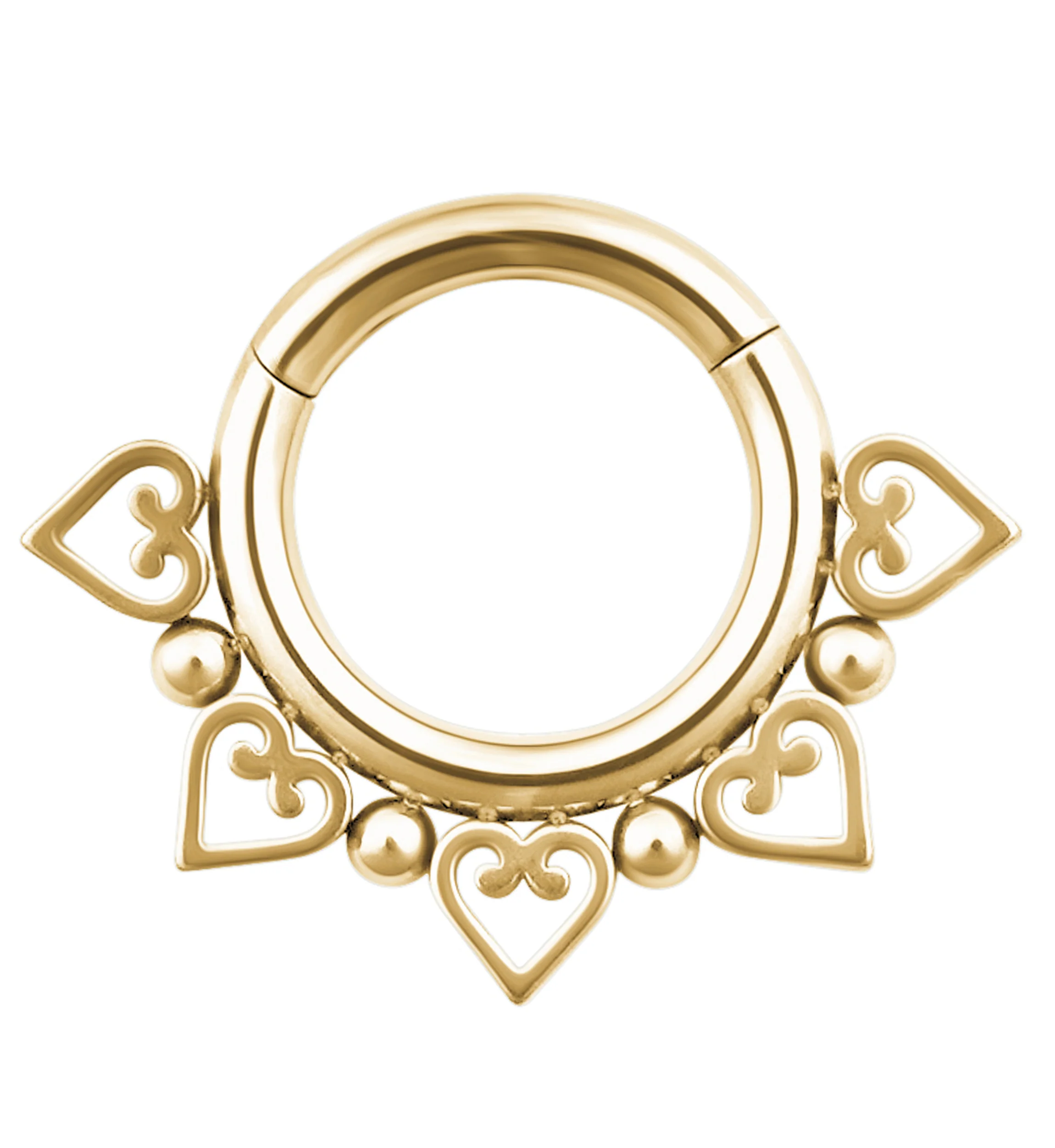 Gold PVD Heart And Ball Stainless Steel Hinged Segment Ring - Mrs Treak